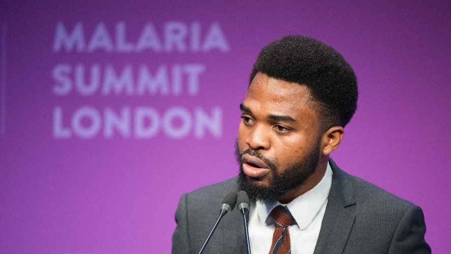 Dr Elvis Eze, Co-Founder and member of the Commonwealth Youth Health Network, presenting the Malaria Summit Youth Declaration in London in 2018