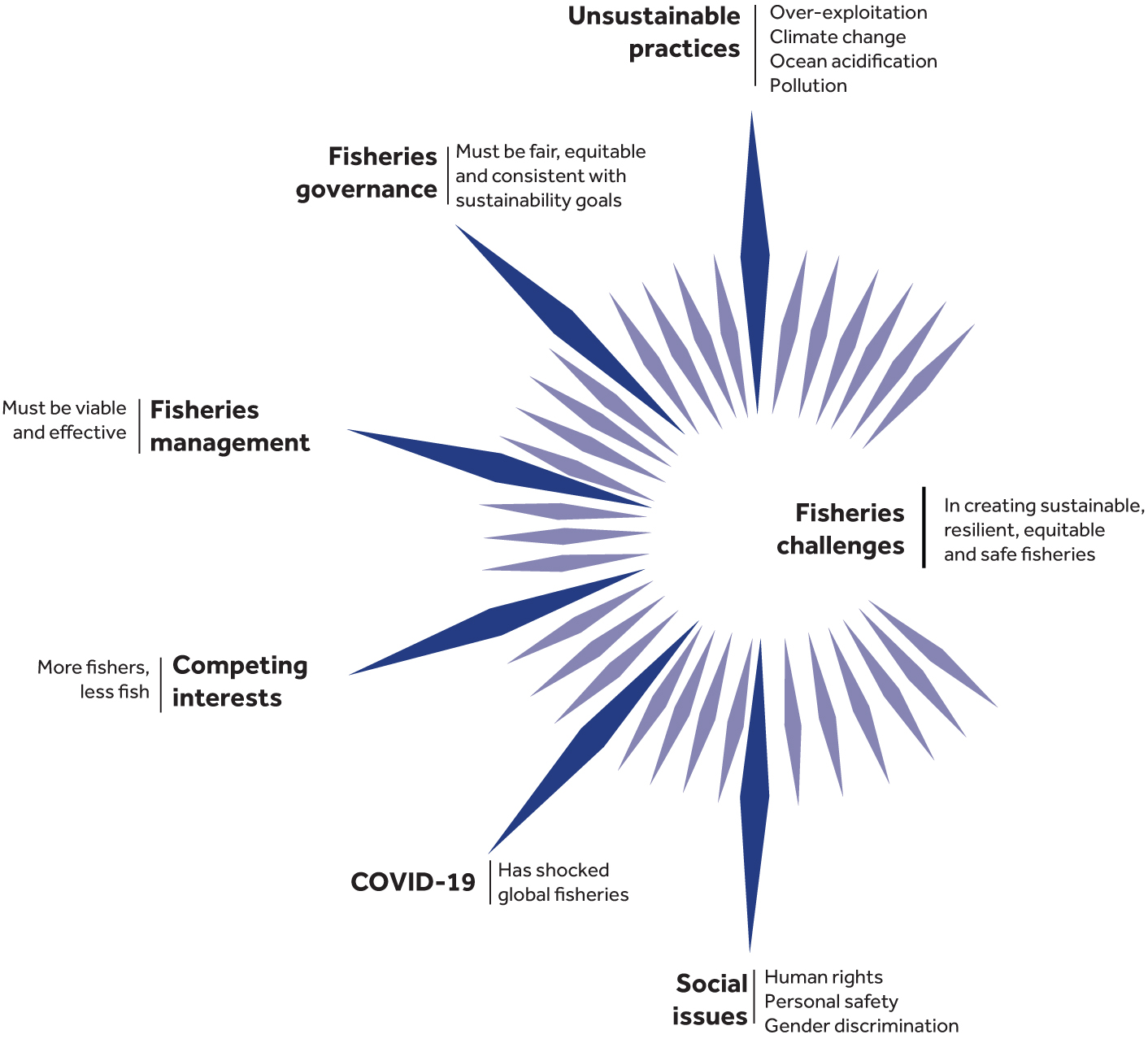 Infographic highlighting primary challenges facing fisheries
