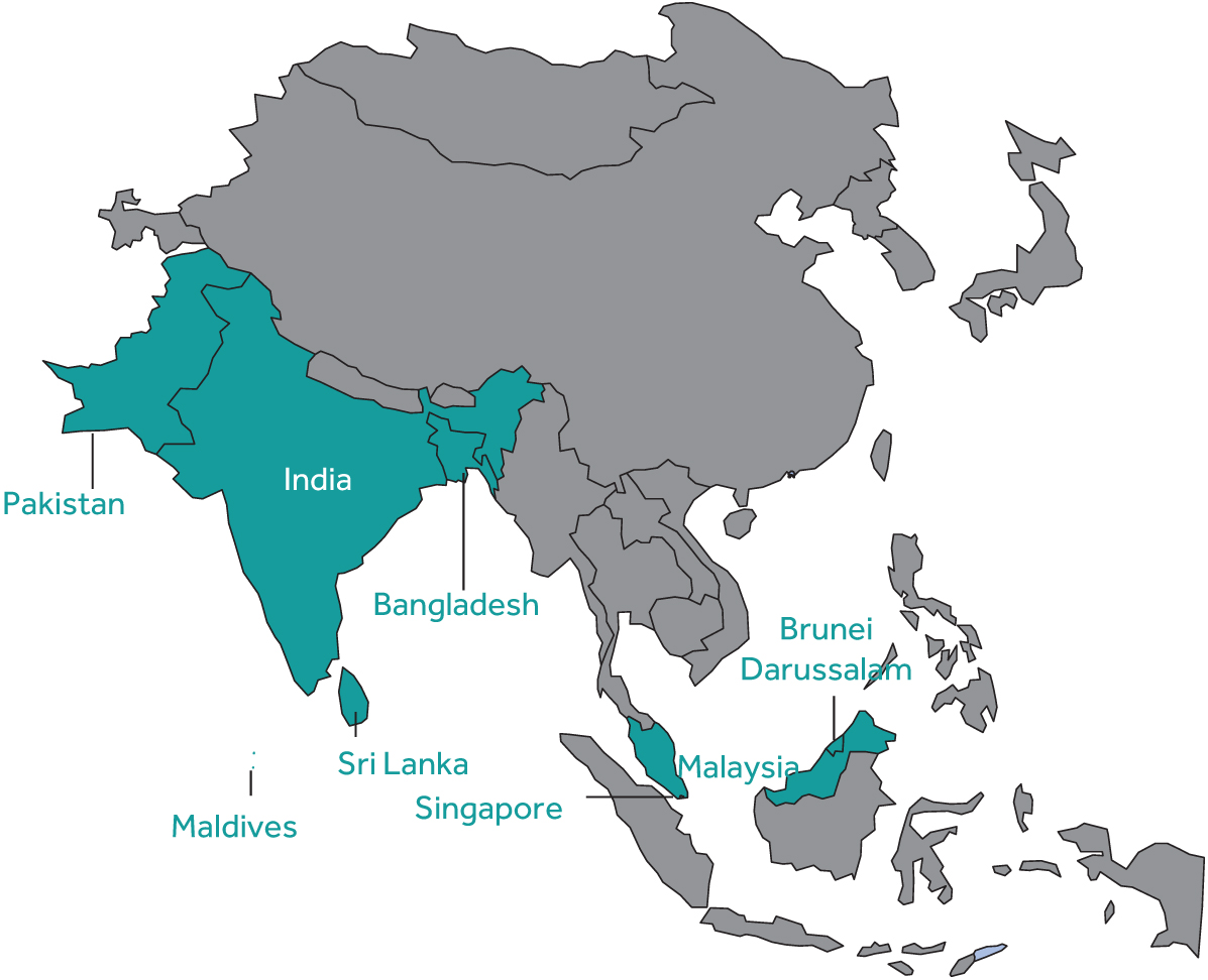Map of Asia showing Commonwealth countries