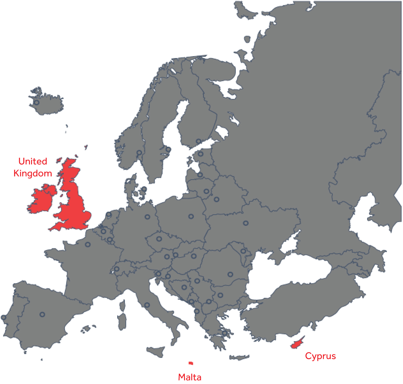 Map of Europe showing Commonwealth countries
