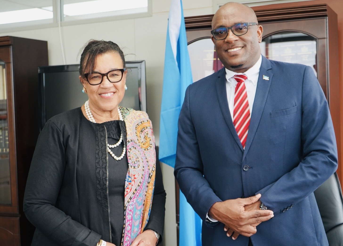 Commonwealth Secretary-General, the Rt Hon Patricia Scotland QC, and the Minister for Education, Sustainable Development, Innovation, Science, Technology and Vocational Training, Hon Shawn Edward