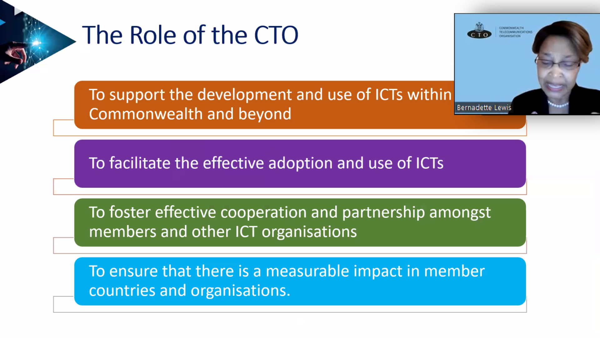 Bernadette Lewis, Secretary-General of the Commonwealth Telecommunications Organisation