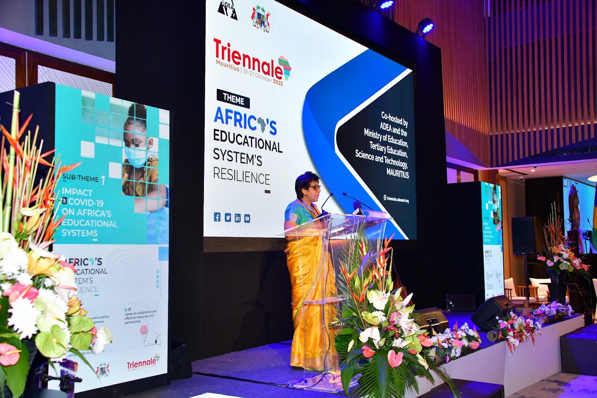 Hon. Mrs Leela Devi Dookun-Luchoomun speaking at the Association for the Development of Education in Africa (ADEA) Triennale in Mauritius