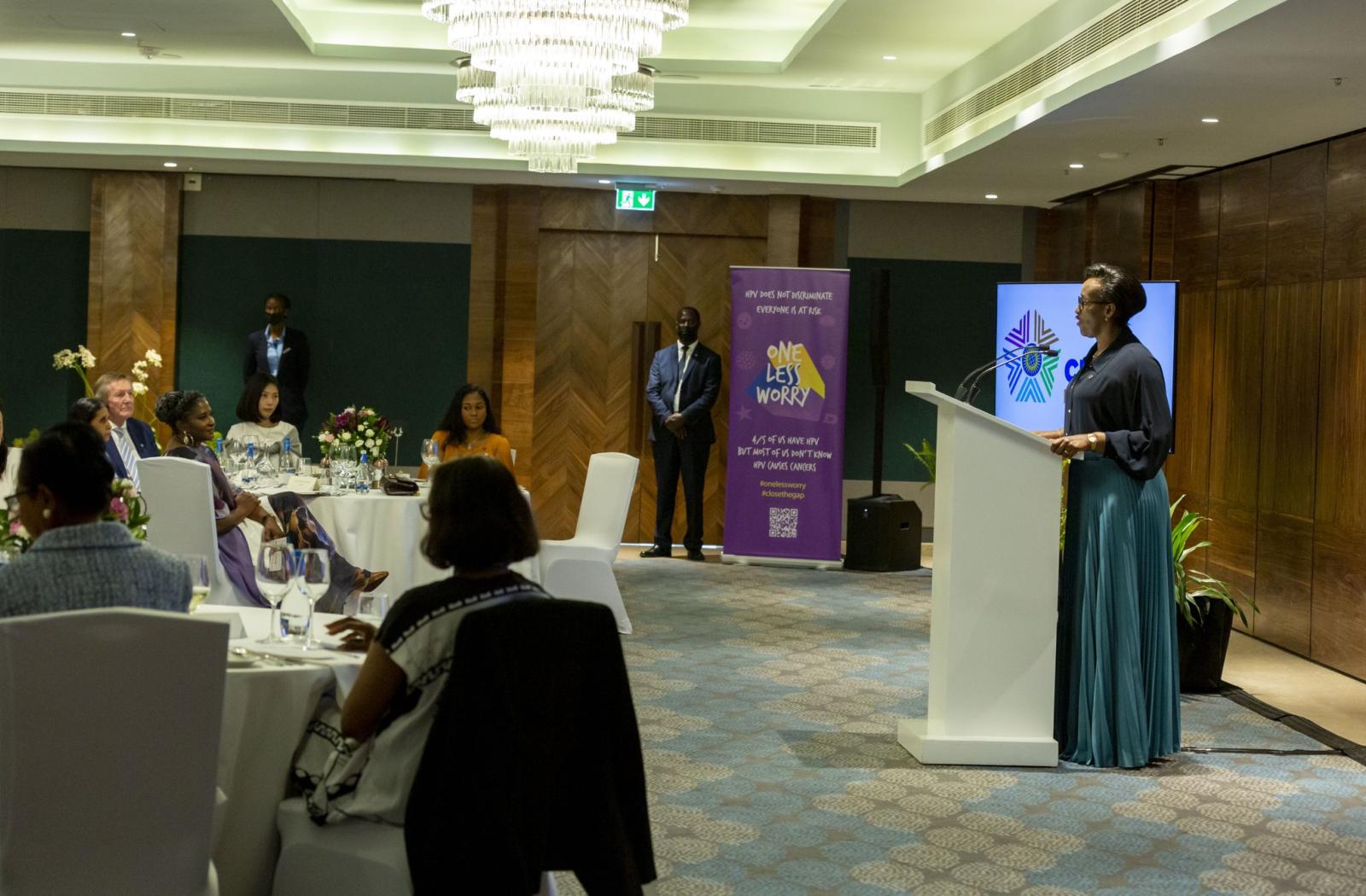 Rwanda’s First Lady, H.E. Jeannette Kagame, hosted a luncheon on cervical cancer elimination at CHOGM 2022 which brought together First Ladies, cancer survivors, international health organisations and members of the International Taskforce on Cervical Cancer Elimination in the Commonwealth.