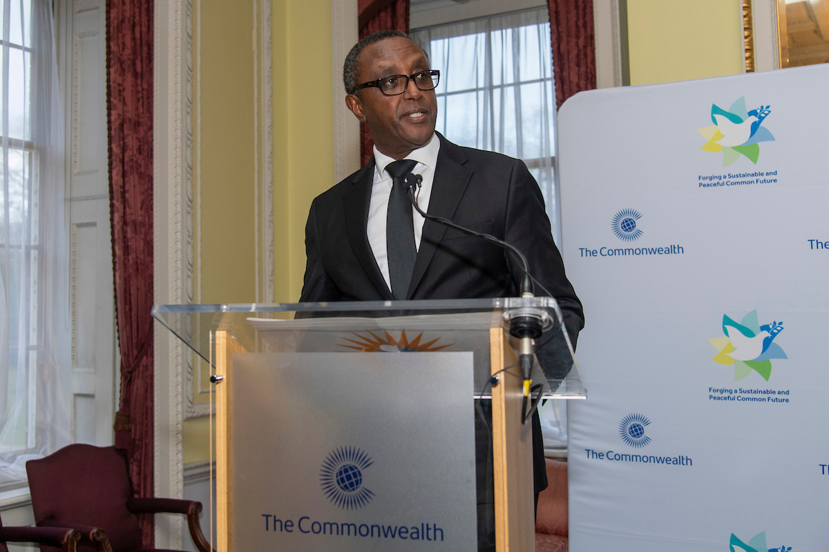 Hon Vincent Biruta, Rwanda's Minister of Foreign Affairs at Peace Flag Raising during Commonwealth Day