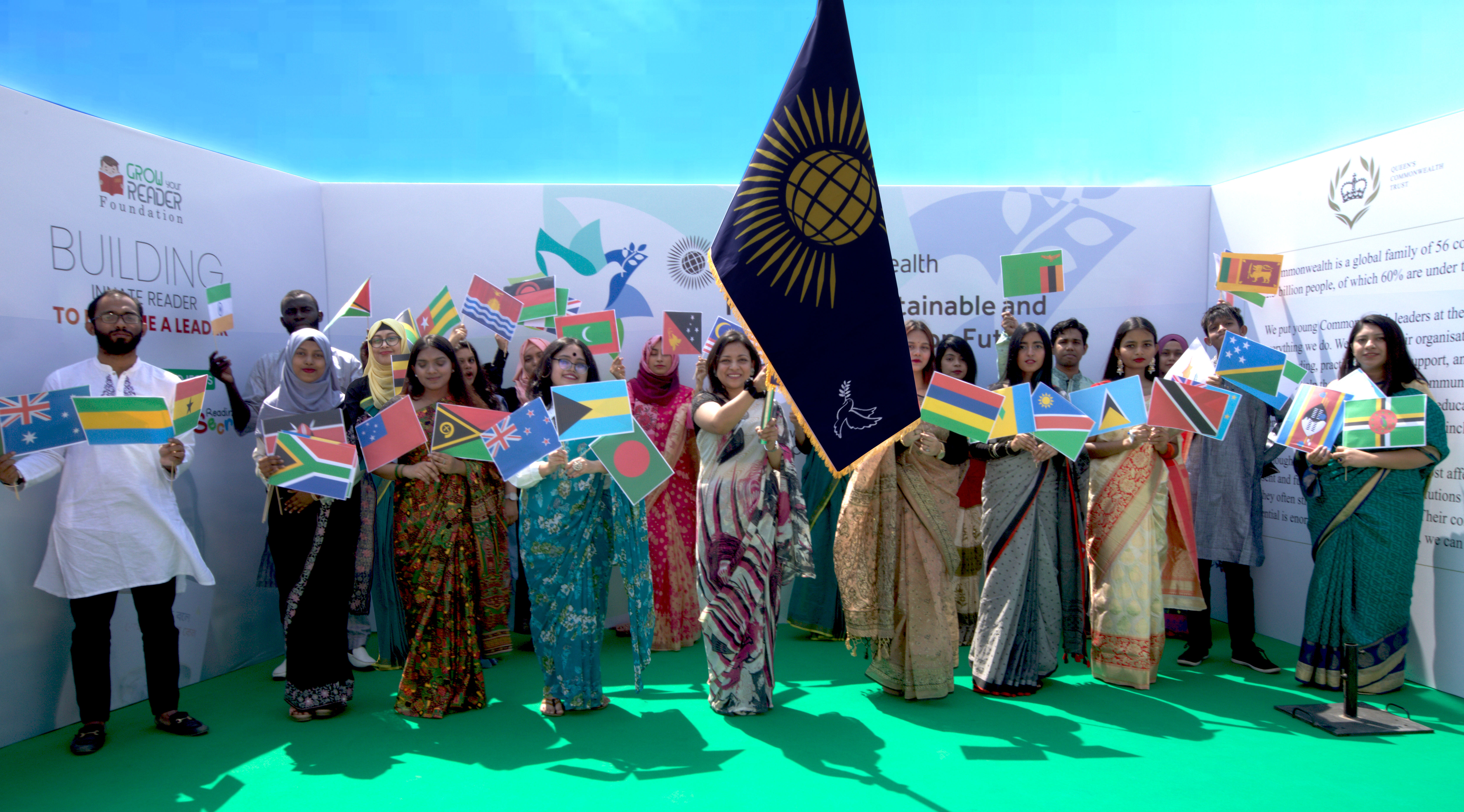 Sadia Jafrin from Bangladesh holding the Commonwealth Flag for Peace