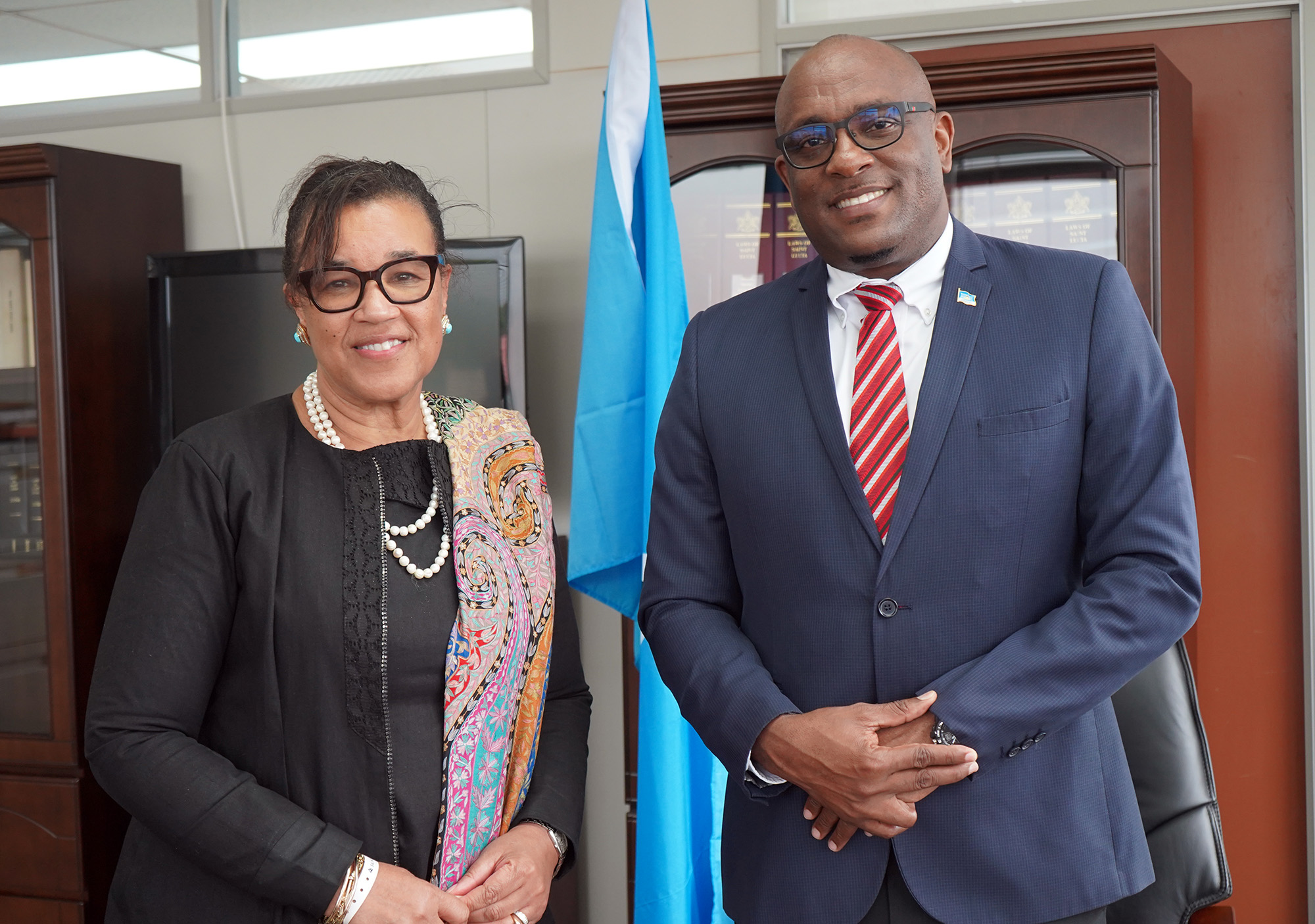 Secretary-General with the Saint Lucia Minister of Education, Sustainable Development, Innovation, Science, Technology and Vocational Training, Hon Shawn Edward.
