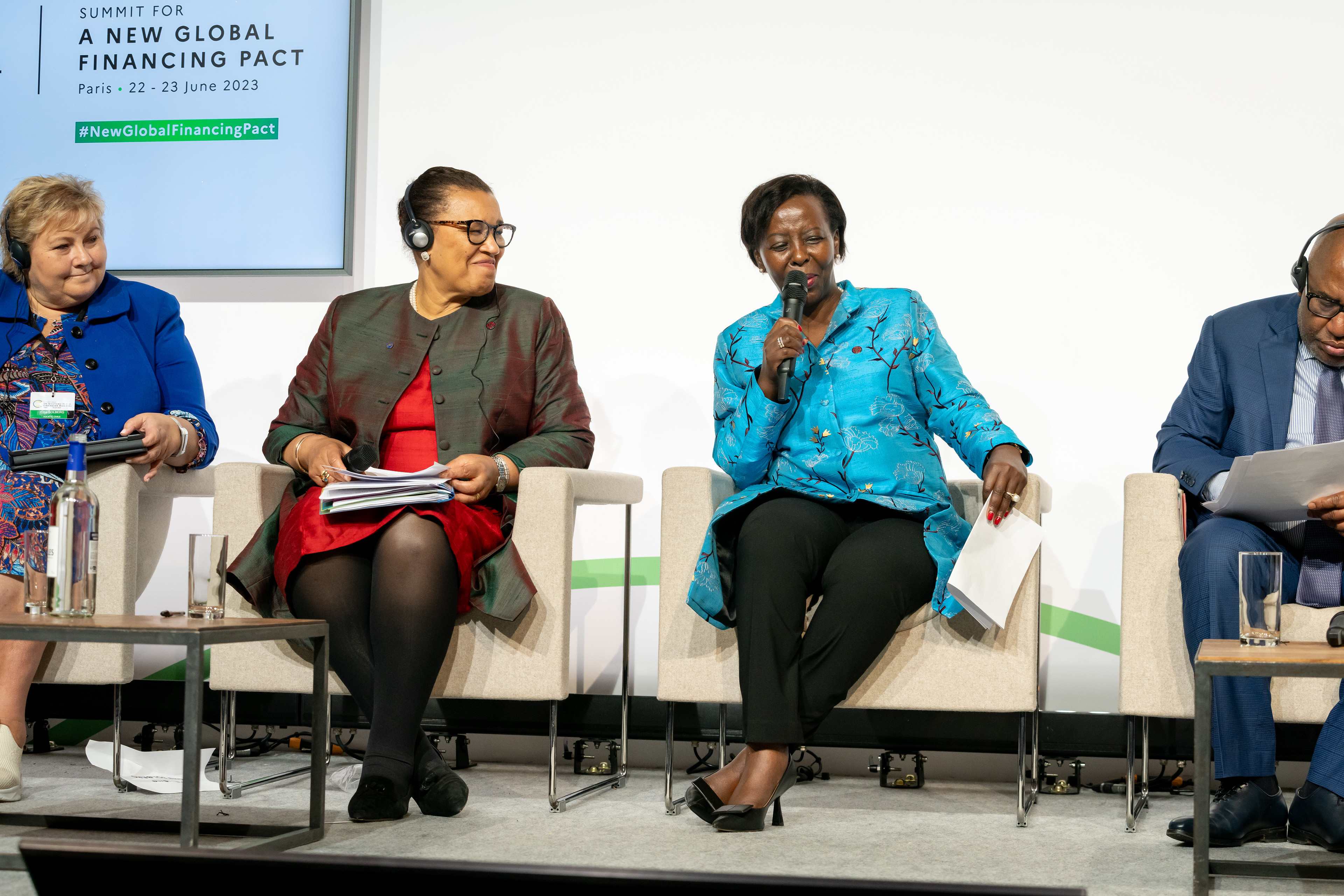 Secretary-General Mushikiwabo speaking at the high-level side event during the Paris Summit for a New Global Financial Pact 