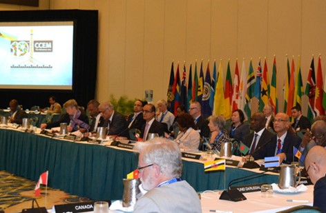 Commonwealth education ministers during a plenary discussion in the Bahamas