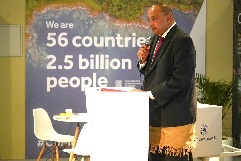 The Prime Minister of Tonga speaking at the Commonwealth Pavilion