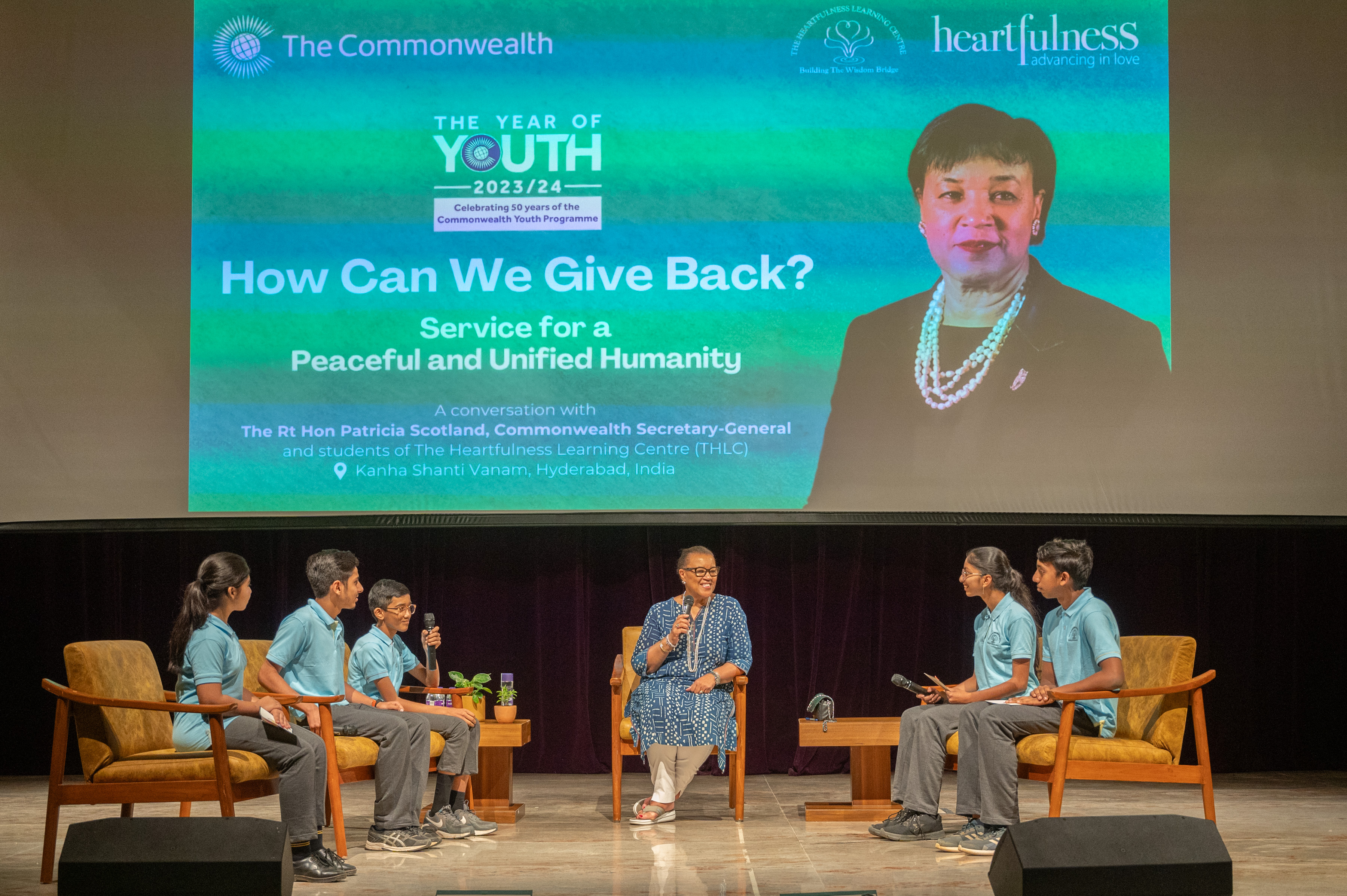 Commonwealth Secretary-General, the Rt Hon Patricia Scotland KC, with students at the Heartfulness Institute