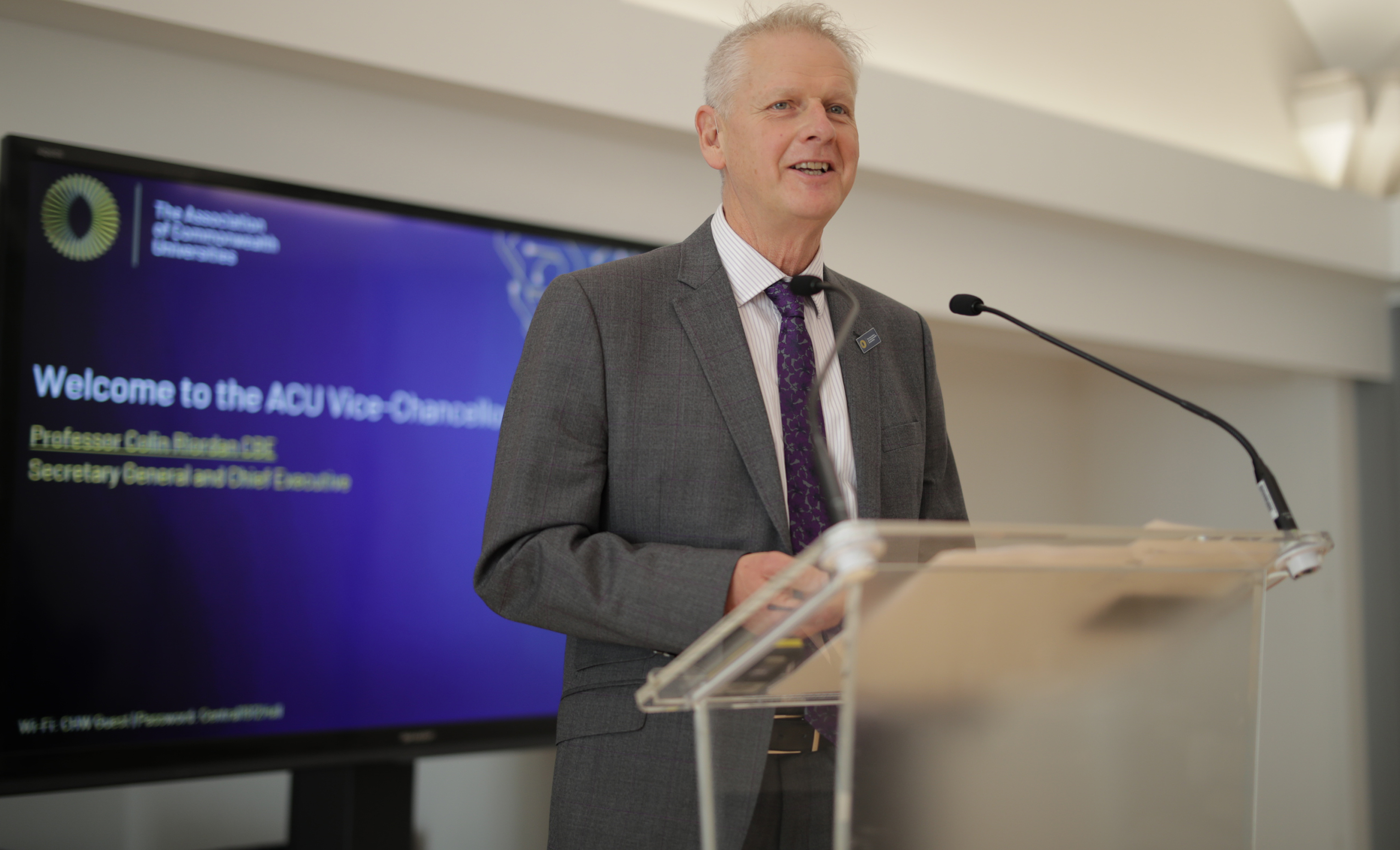 Prof Colin Riordan, Secretary General of the ACU, delivering a speech at the ACU Vice-Chancellor Summit