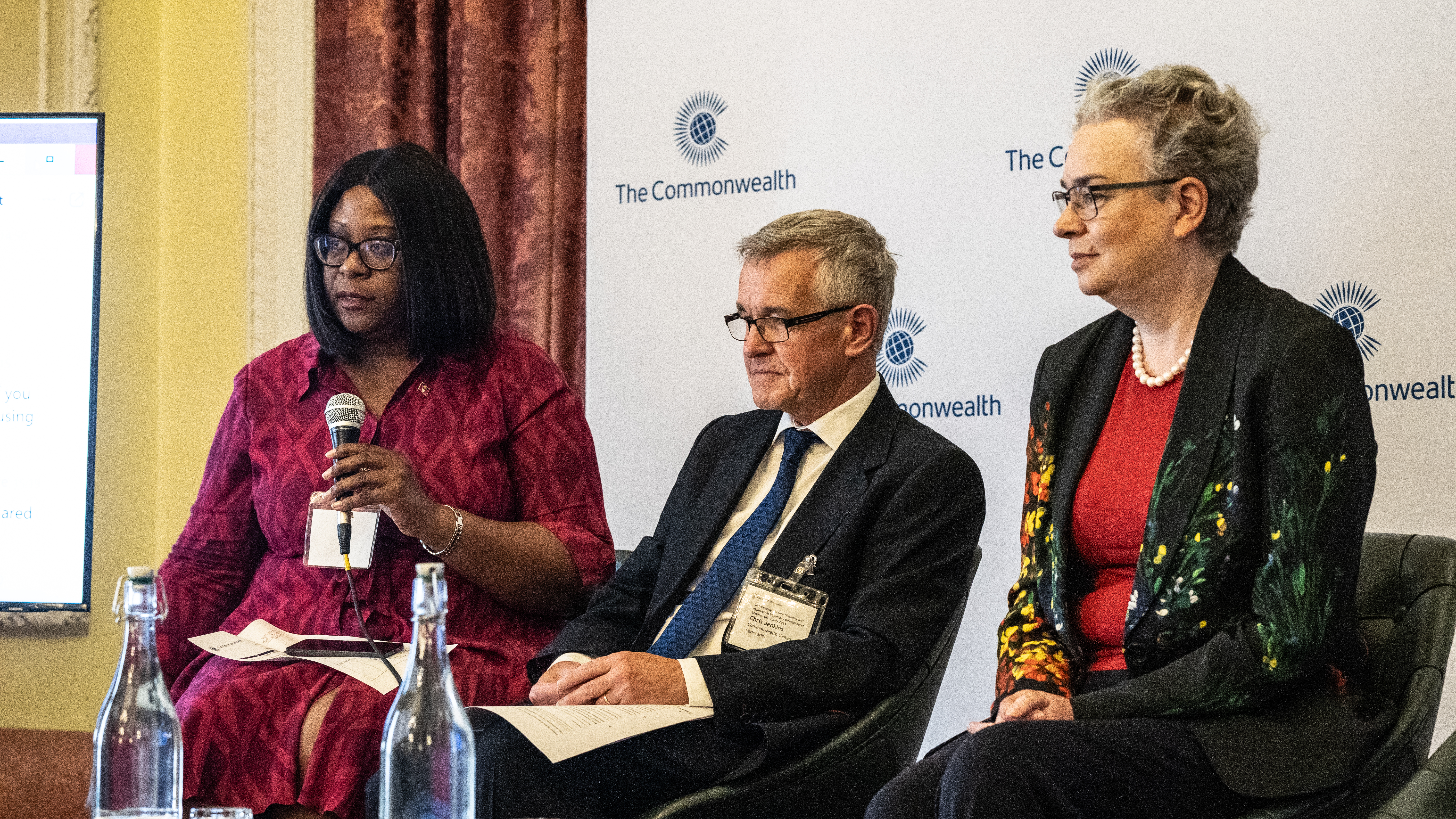 From left to right: HE Karen-Mae Hill, Chris Jenkins OBE and Gill Atkinson