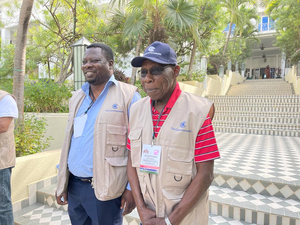 Robert, left, with Olusegun Obasanjo, the former President of Nigeria, who led the Commonwealth Observer Group (COG) in The Gambia’s 2021 elections 