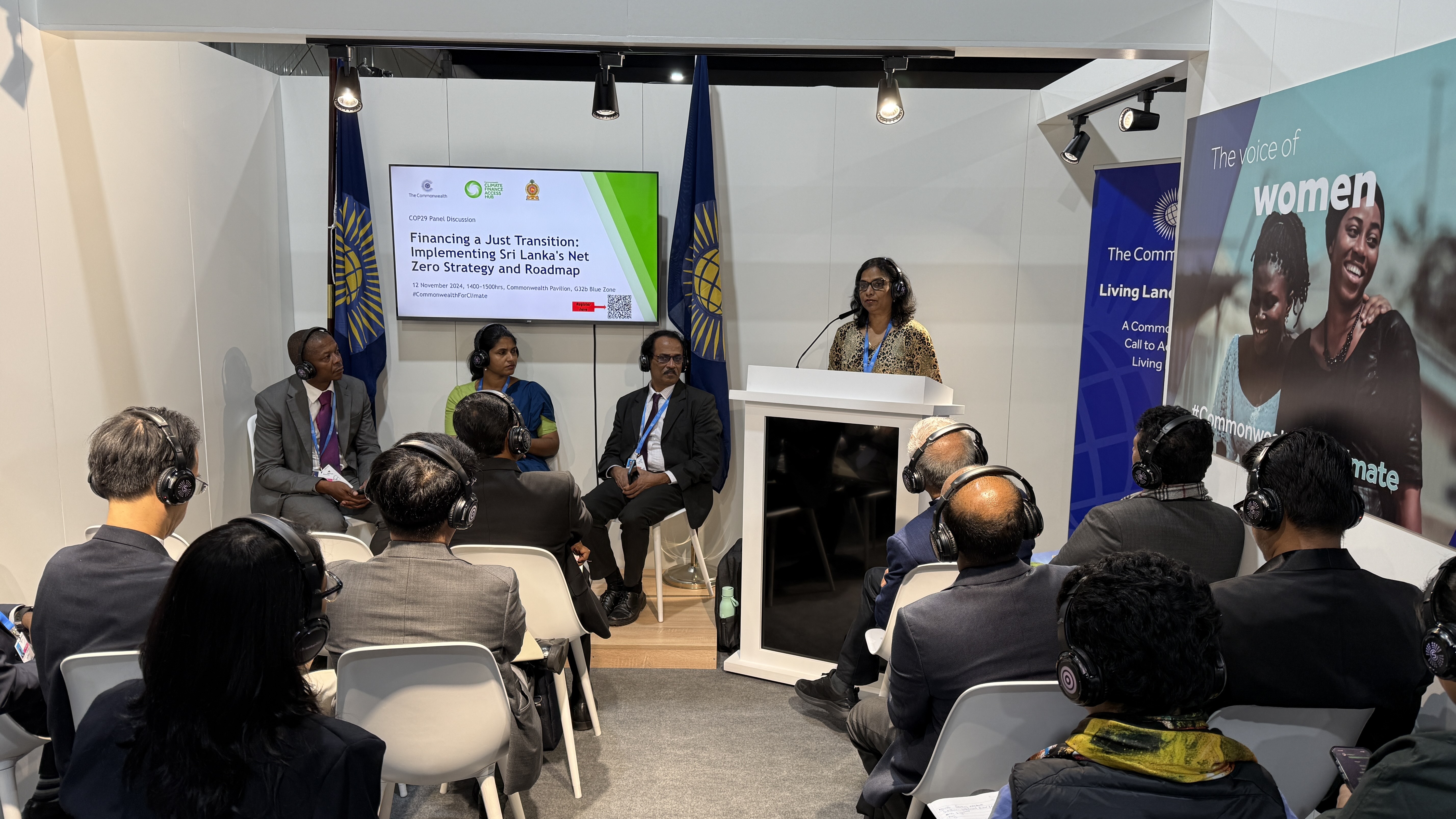 Panelists at a side event at the Commonwealth Pavilion at COP29