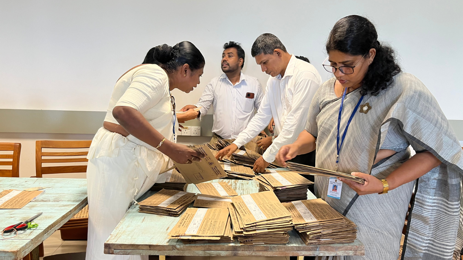 Polling officials sorting out postal votes in Sri Lanka Elections 2024