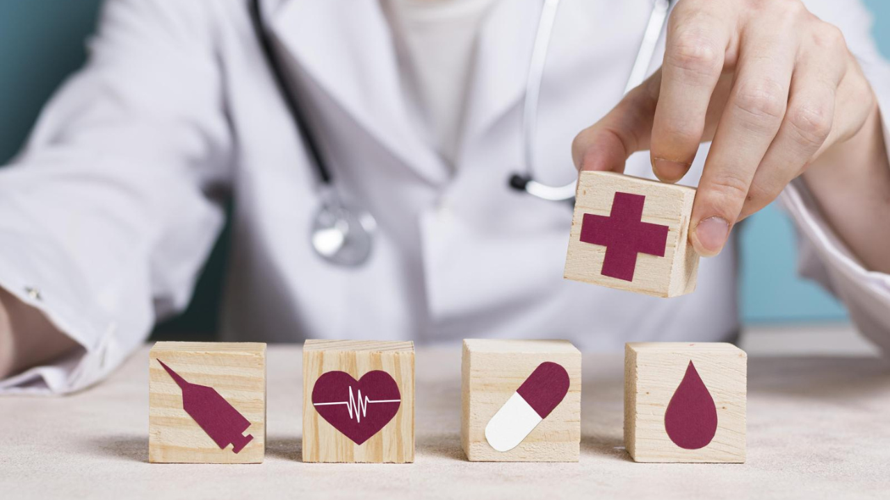 Hands holding medical blocks