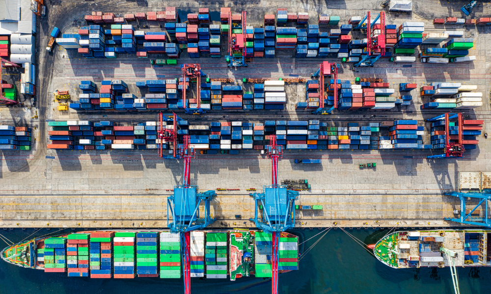 Aerial view of shipping containers