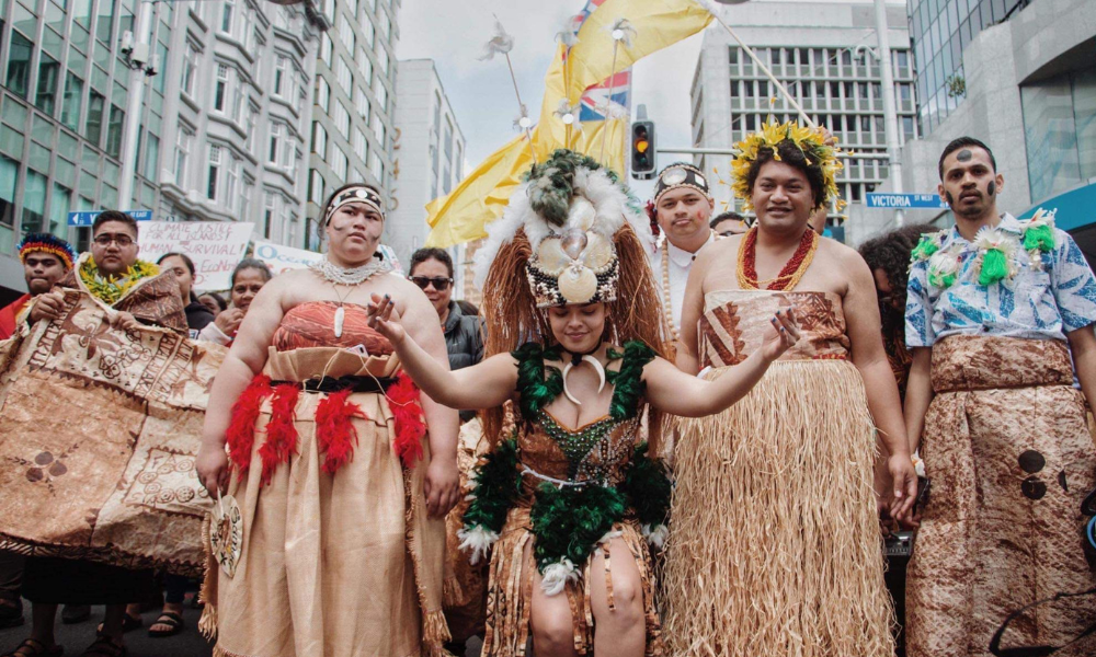 A group photo of Pacific activists at a climate protest