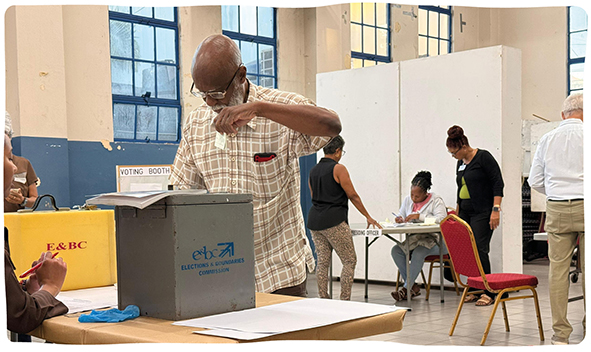 photograph of a man casting his vote in an election
