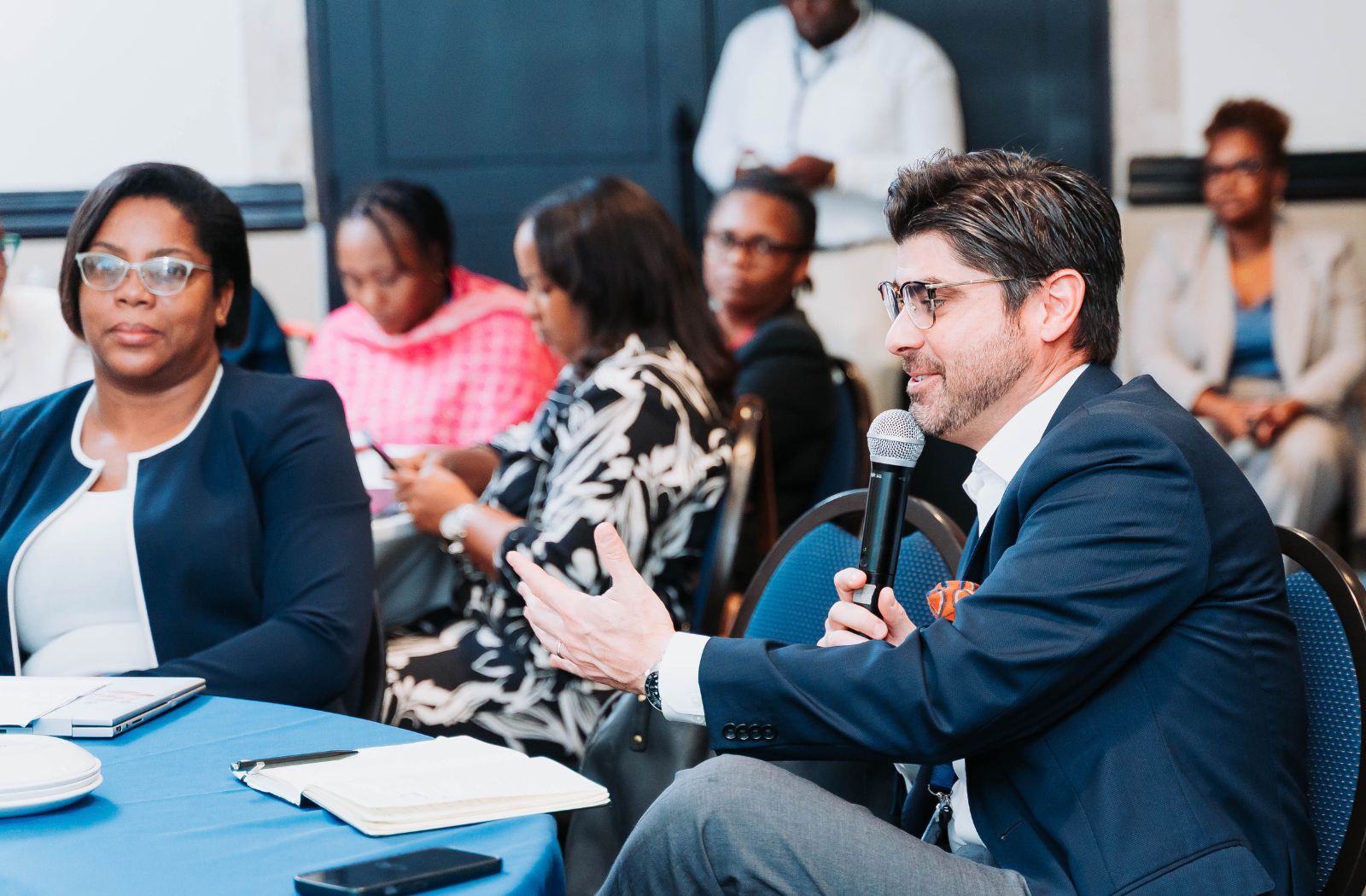 Man speaking at the launch of model law on digital trade 