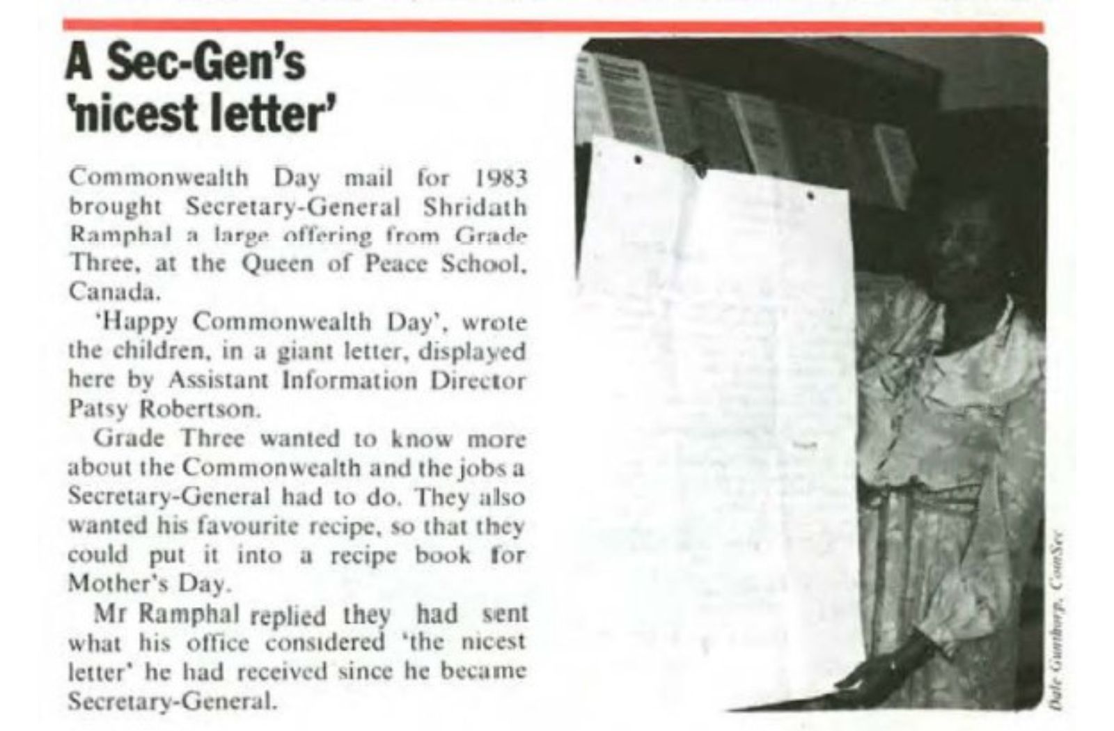 Commonwealth Day Secretary-General's 'nicest letter'