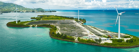 Wind turbines in Seychelles.