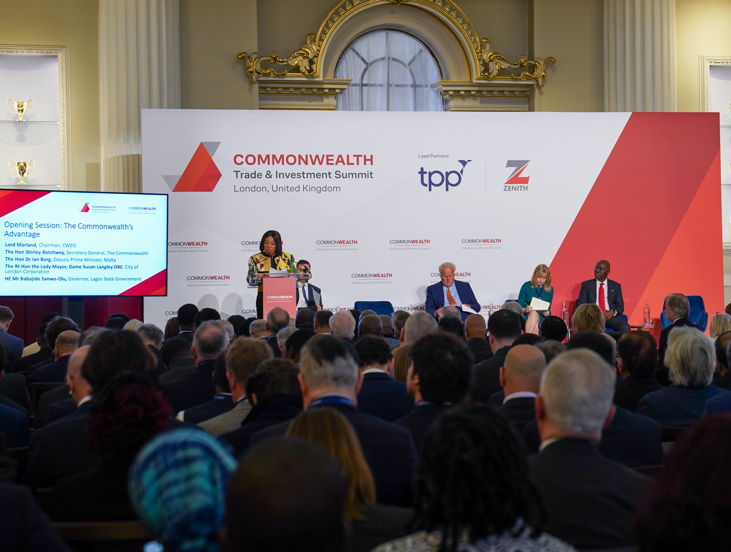 Commonwealth Secretary-General Shirley Botchwey speaking at the fifth Commonwealth Trade and Investment Summit 