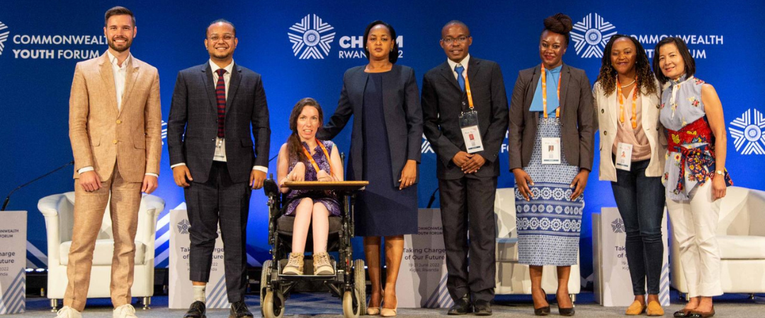 A group photo of panellists at an event during the Commonwealth Youth Forum in Rwanda in 2022