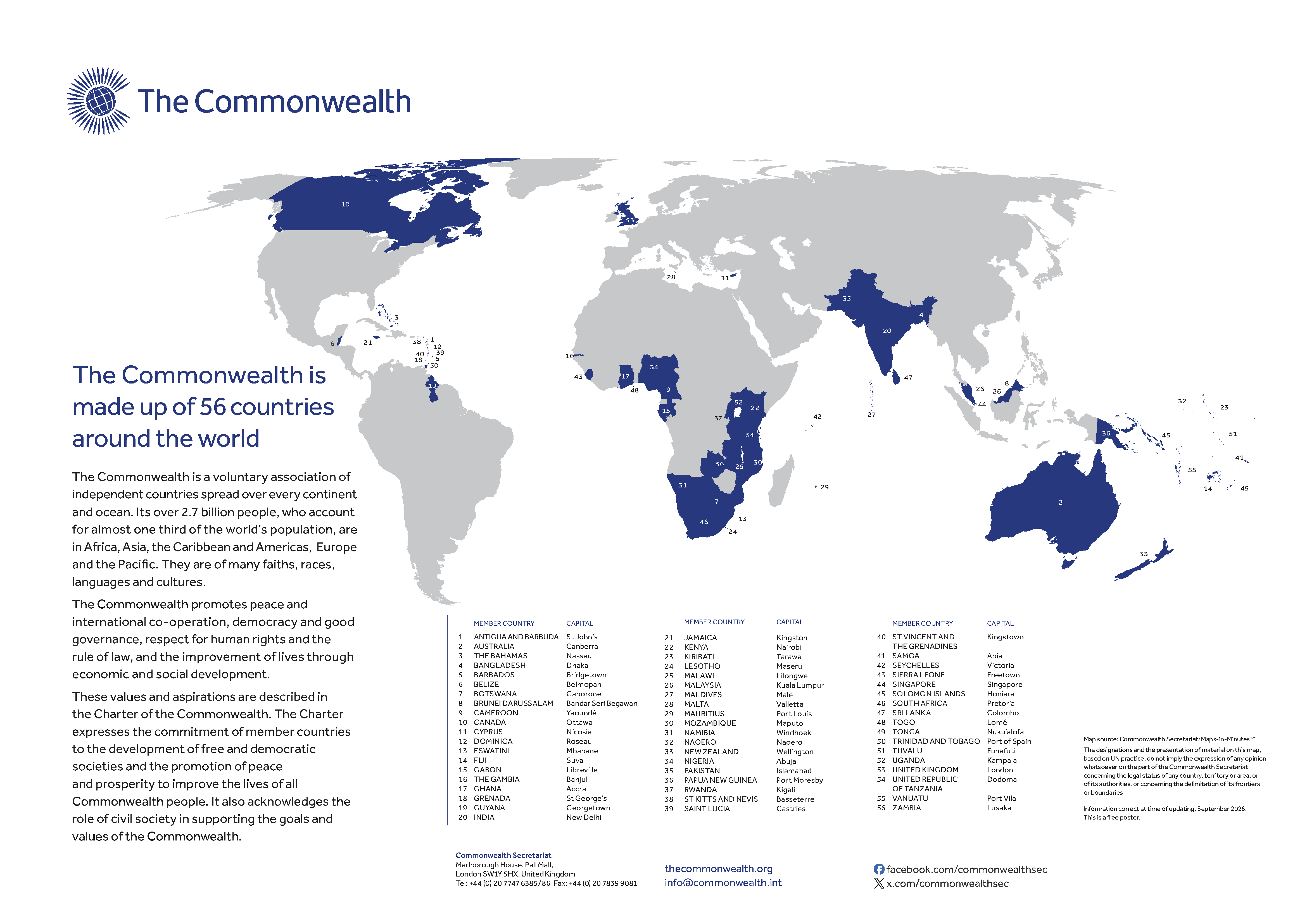 Map of the 56 Commonwealth countries