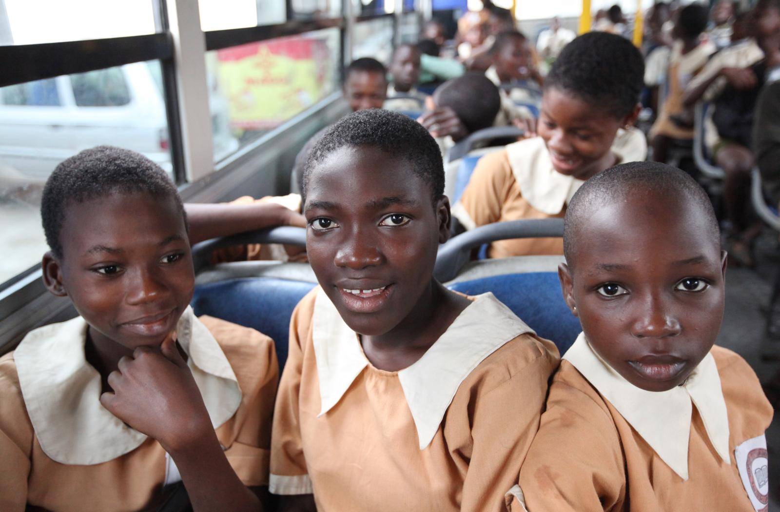 School children ride on a school bus