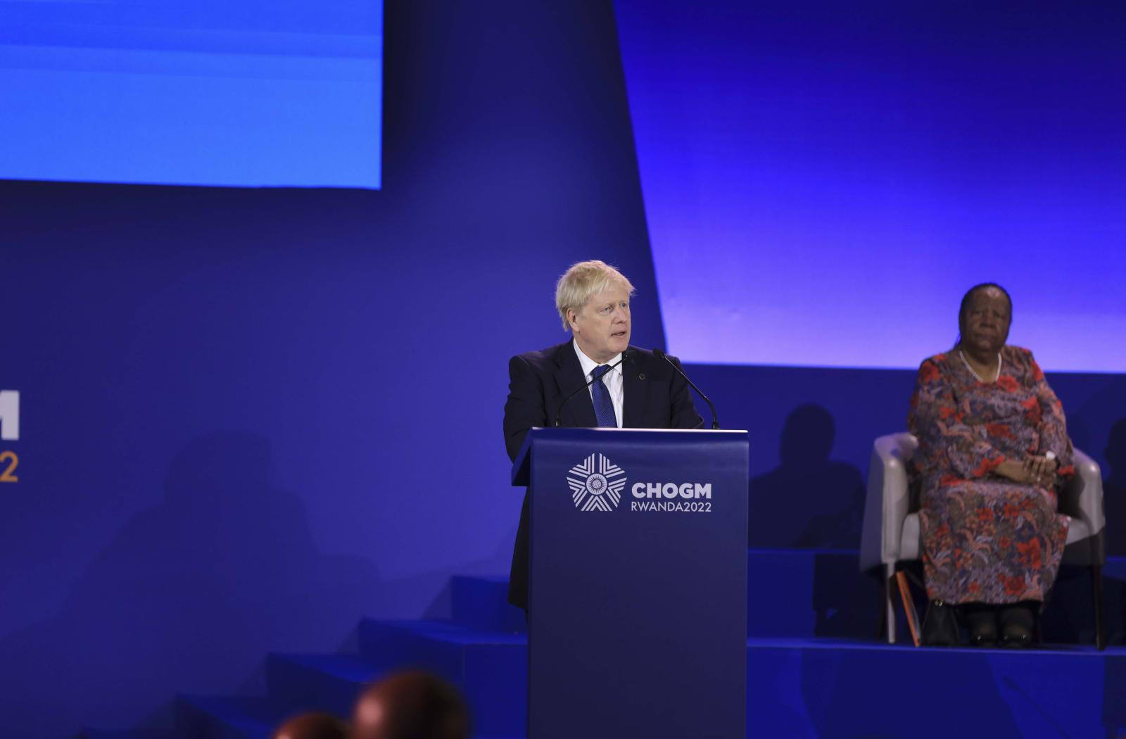 Prime Minister Johnson delivering his speech to CHOGM 2022