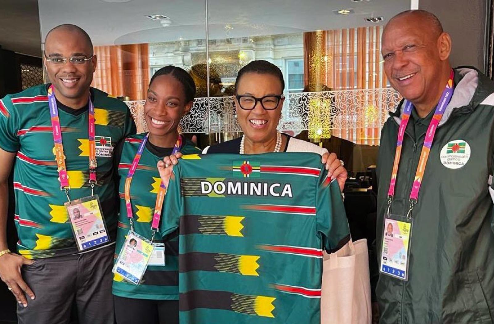 Commonwealth Secretary-General The Rt Hon Patricia Scotland, with athletes from Dominica