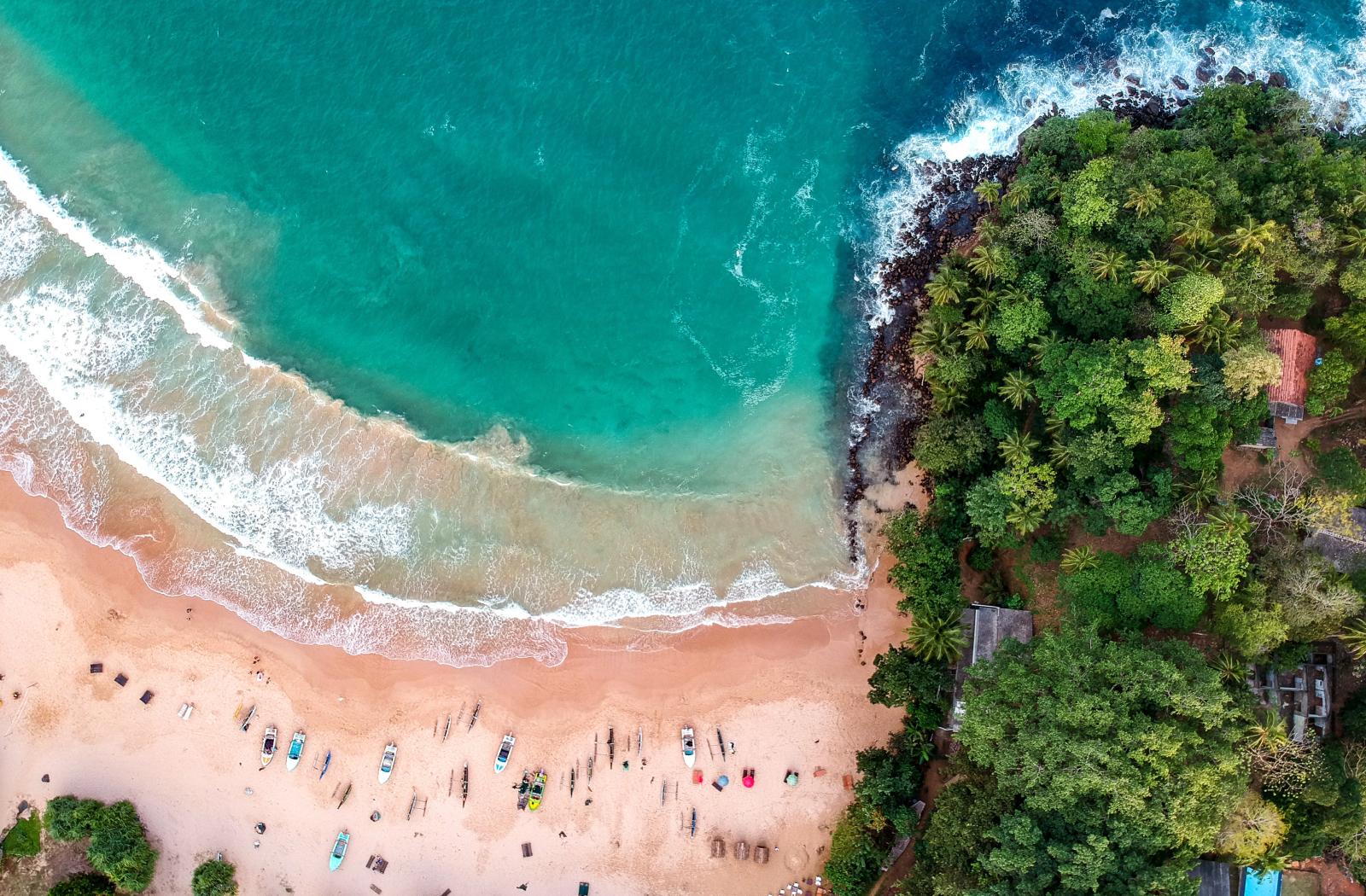 Aerial view of coastline in Sri Lanka