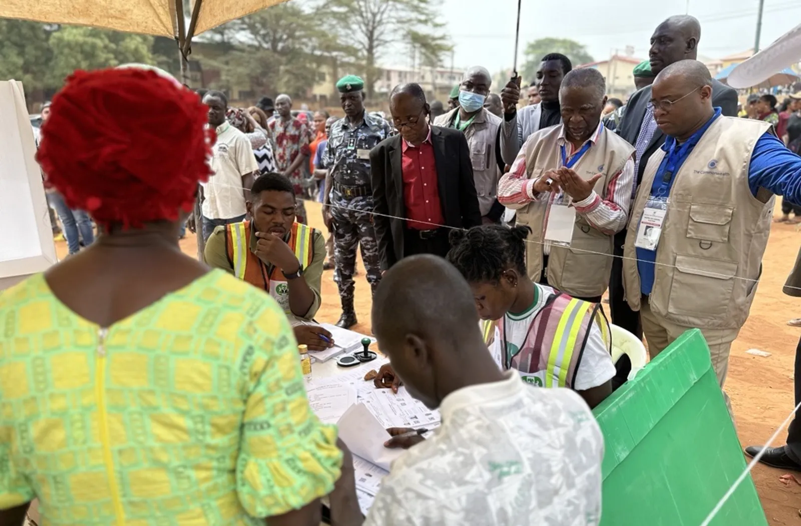 The Chairperson of the Commonwealth Observer Group, former President of South Africa H.E. Thabo Mbeki, observes the election process during Nigeria's general elections