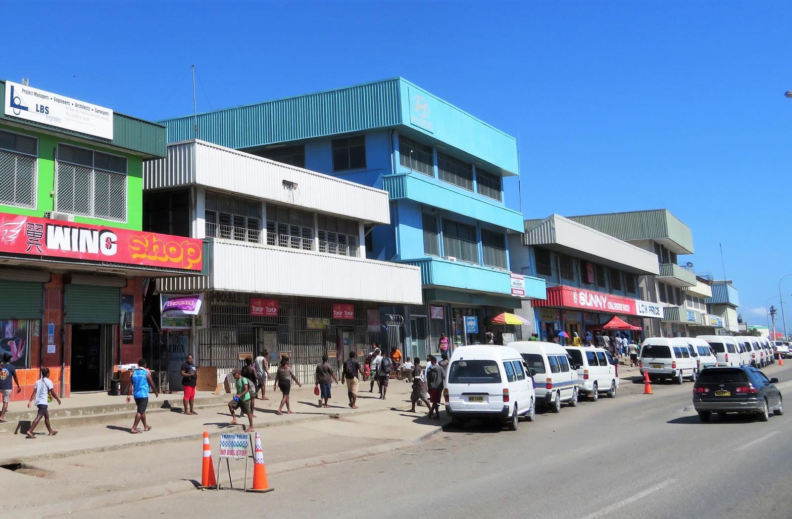 Street with buses in Solomon Islands