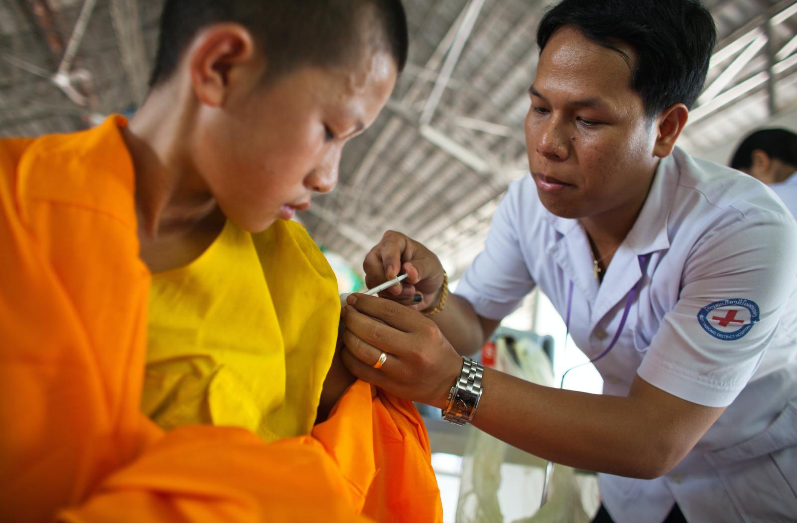 A boy getting an injection