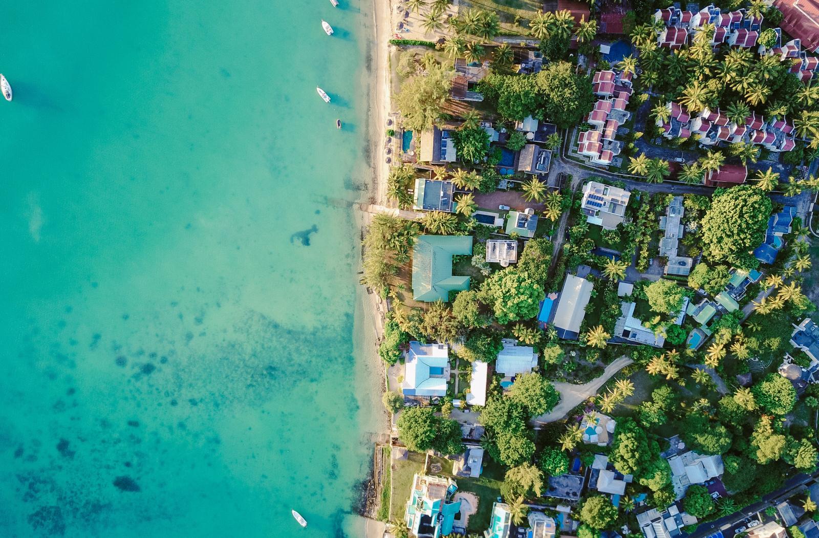 Aerial view of Mauritius coastline