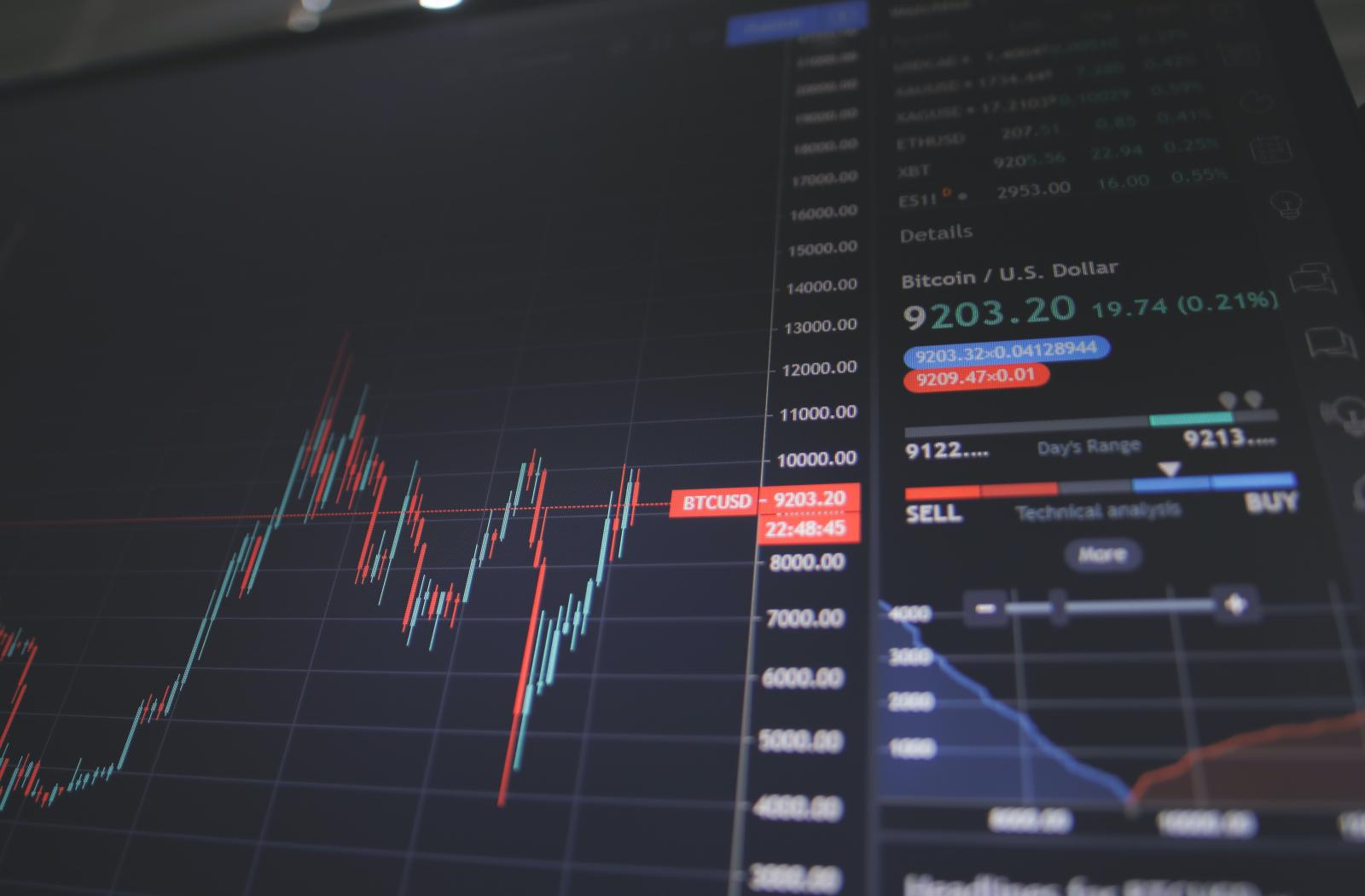 Financial stock graph on laptop
