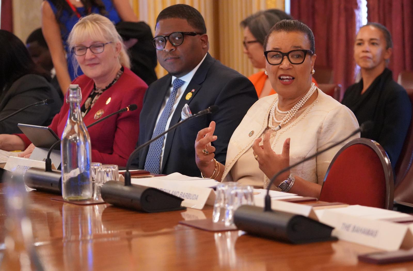 The Commonwealth Secretary-General, the Rt Hon Patricia Scotland, and acting High Commissioner of The Bahamas, Marché Mackey, speaking at the High Commissioners briefing for WAMM