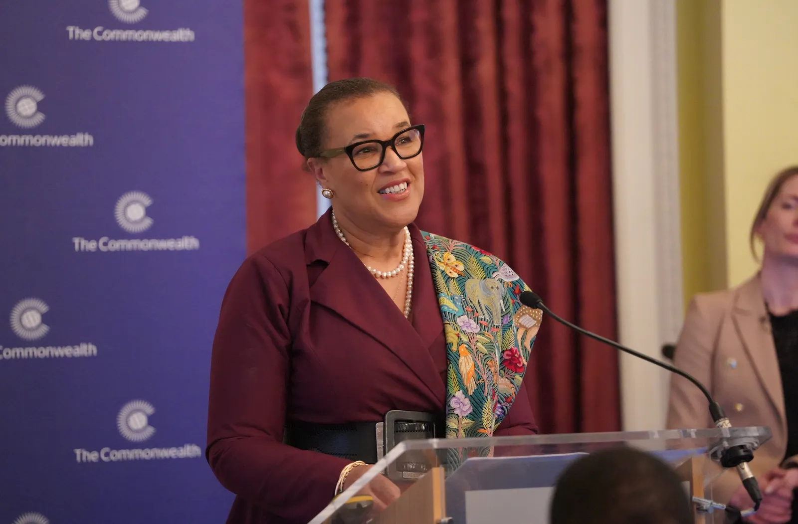 The Commonwealth Secretary-General, the Rt Hon Patricia Scotland KC, speaking at an event at Marlborough House, the Commonwealth headquarters
