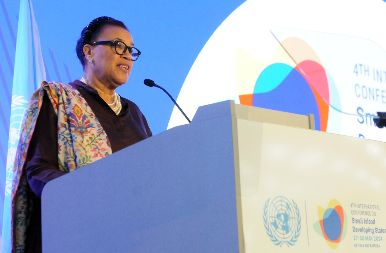 Commonwealth Secretary-General The Rt Hon Patricia Scotland KC during her plenary speech at the SIDS4 summit