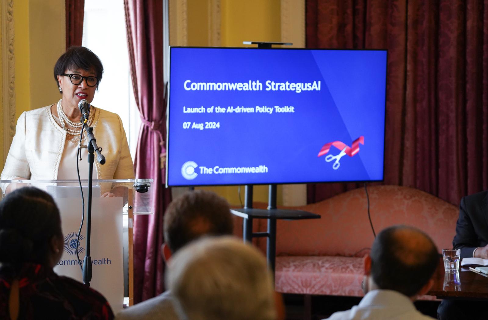 The Commonwealth Secretary-General speaks at the launch event for Commonwealth StrategusAI