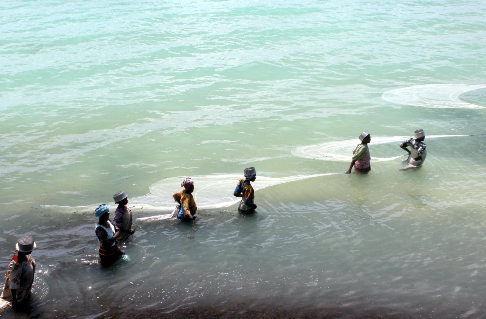 Women walking in water