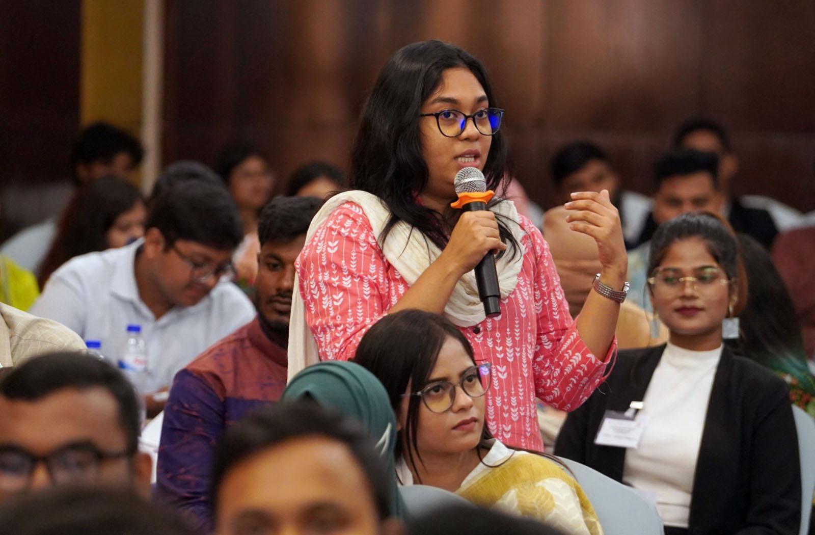 young Bangladeshi woman speaking at a Commonwealth Charter workshop