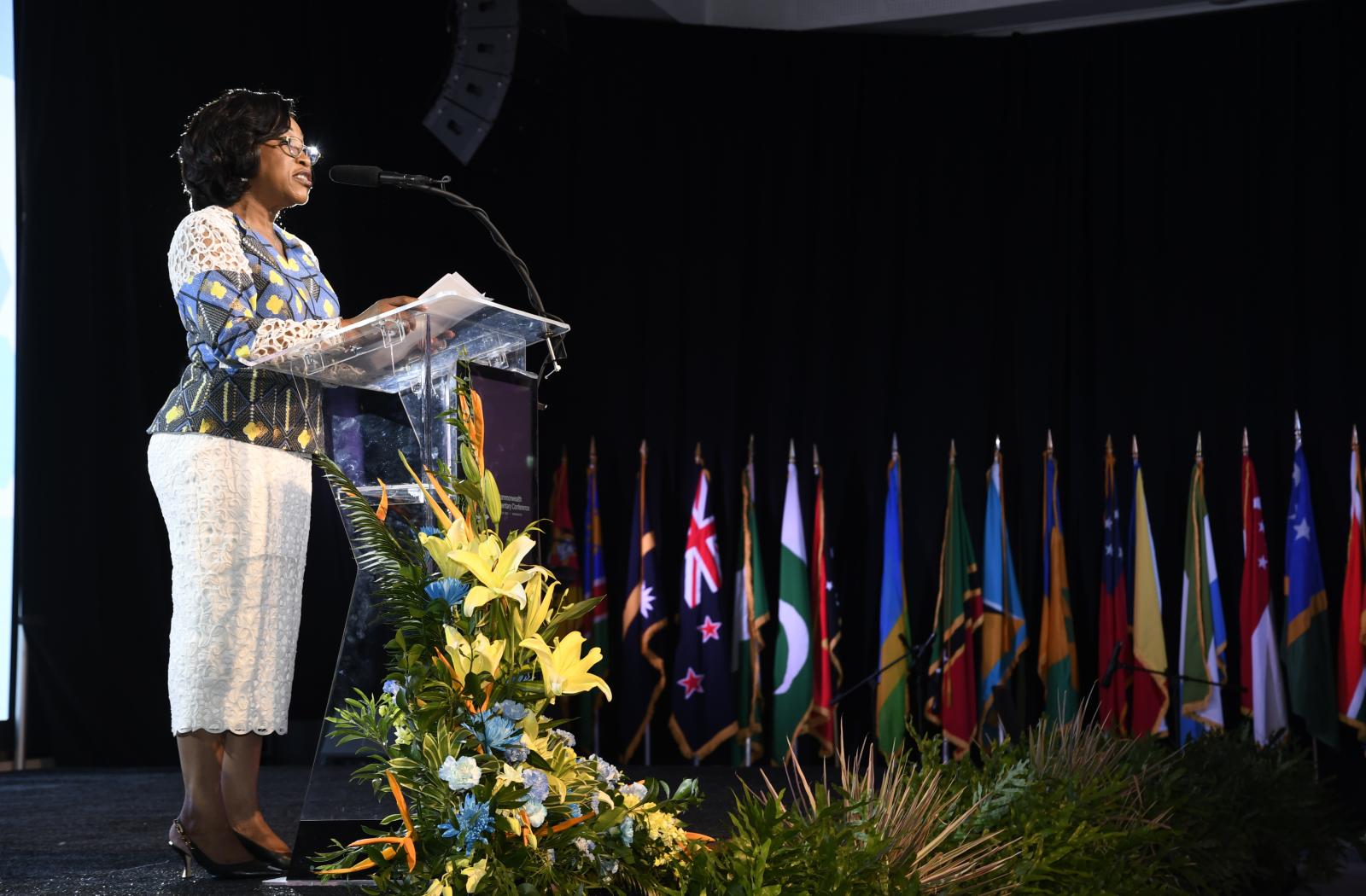 Secretary General Shirley Botchwey giving speech at Barbados