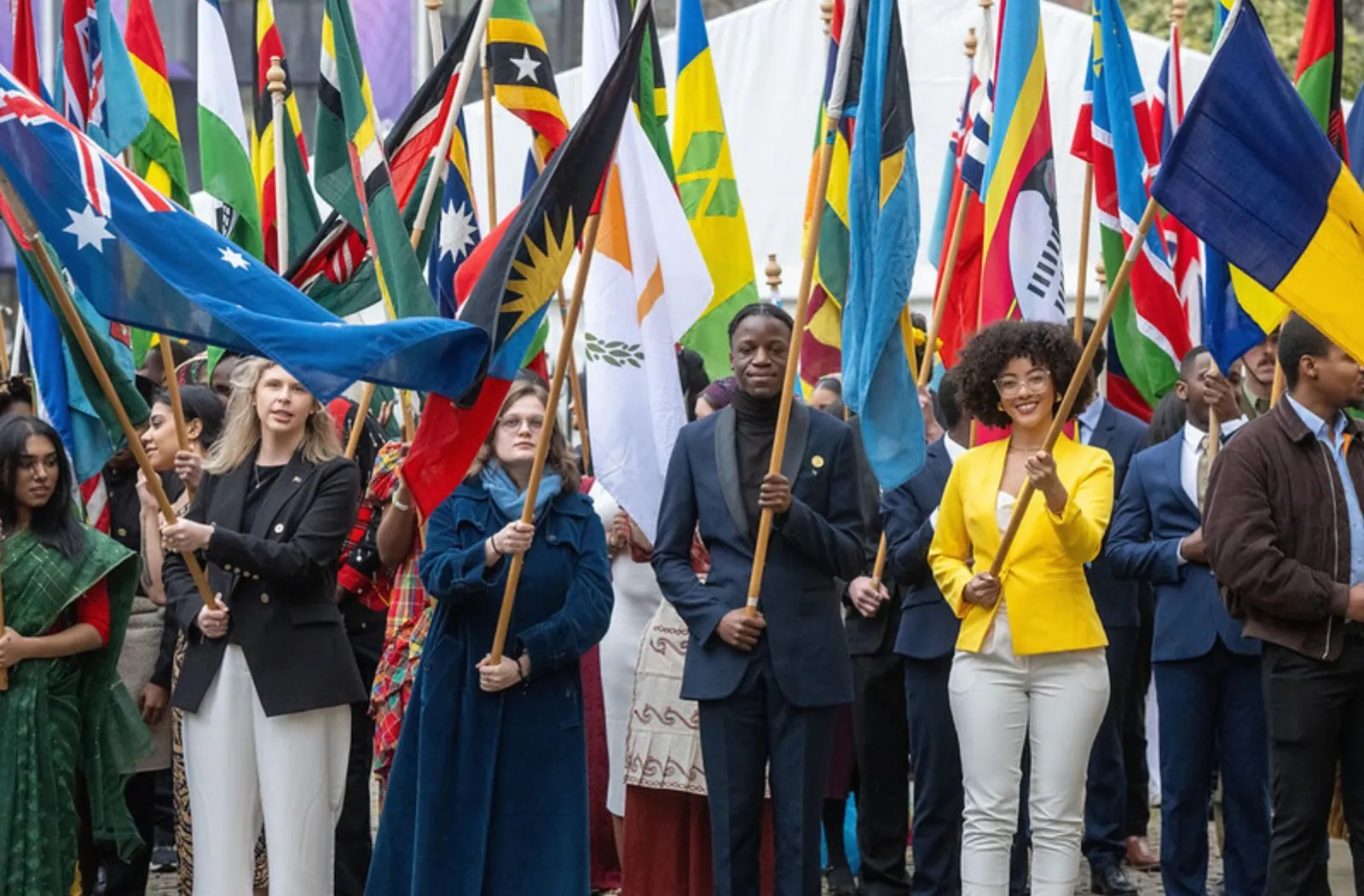 Commonwealth Day Flag Bearers outside Westminster Abbey