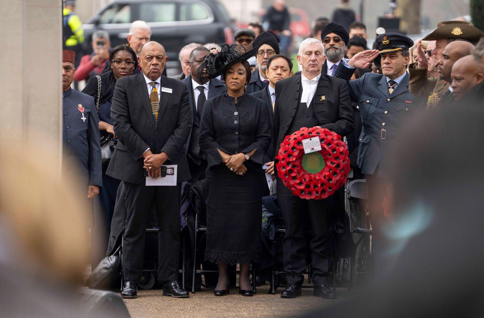Commonwealth Secretary-General with High Commissioners and dignitaries at the Memorial Gates remembrance ceremony