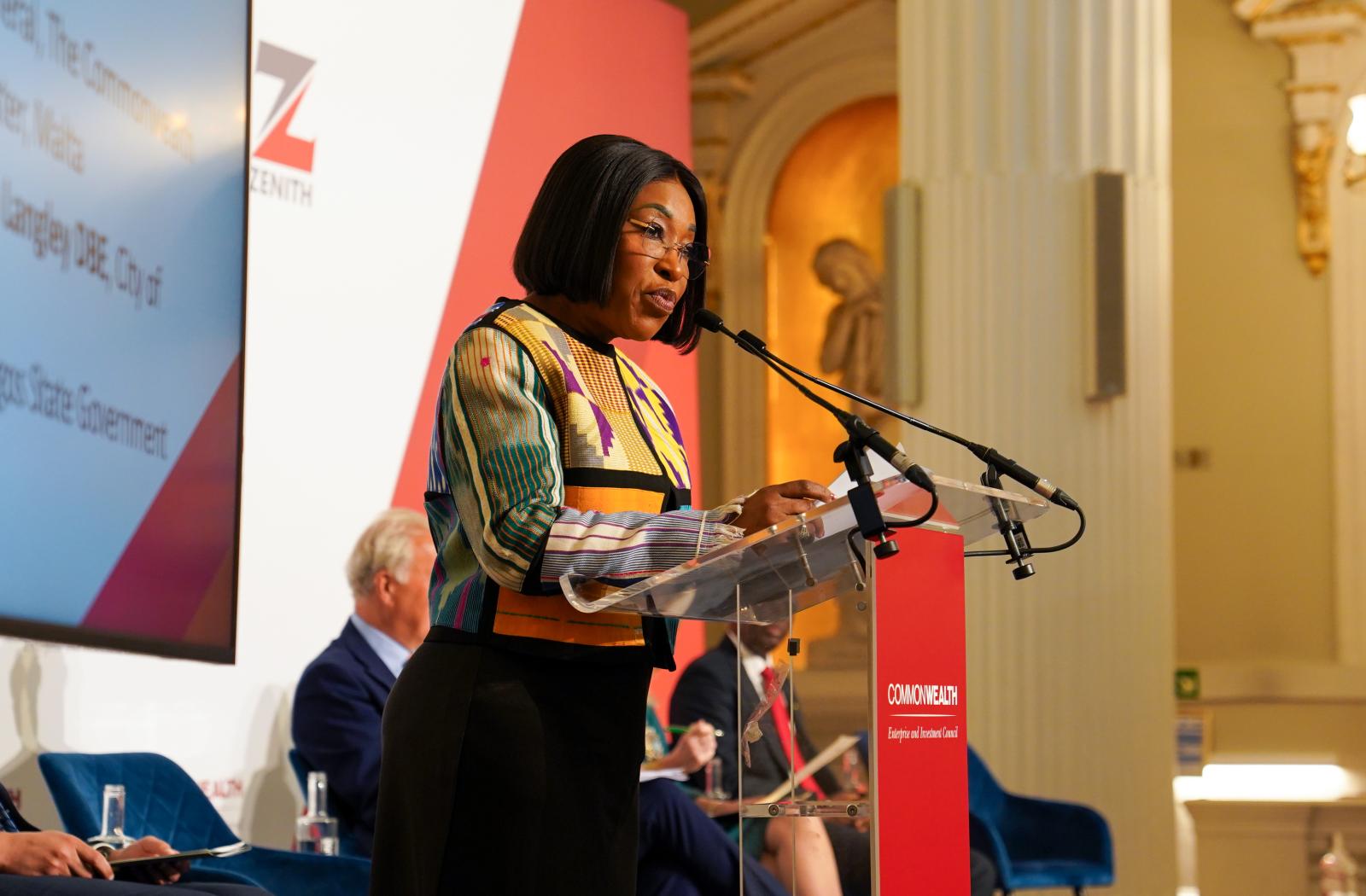 Commonwealth Secretary-General Shirley Botchwey speaking at the fifth Commonwealth Trade and Investment Summit 