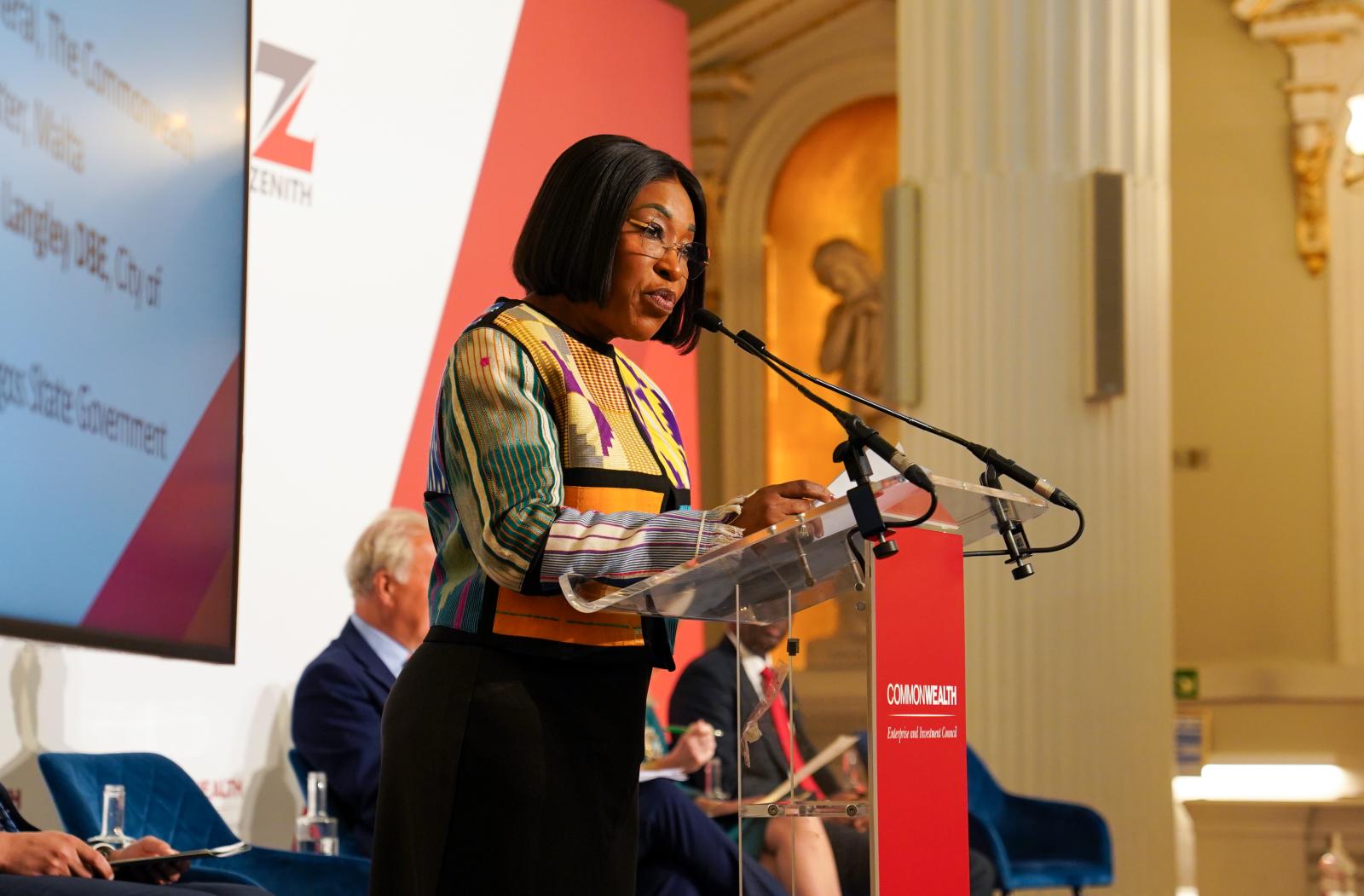 Commonwealth Secretary-General Shirley Botchwey speaking at the fifth Commonwealth Trade and Investment Summit 